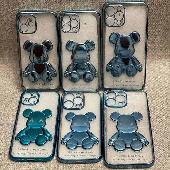 Electroplate Blue Violent Bear in Transparent Background iPhone Case - Picture 2 of 5